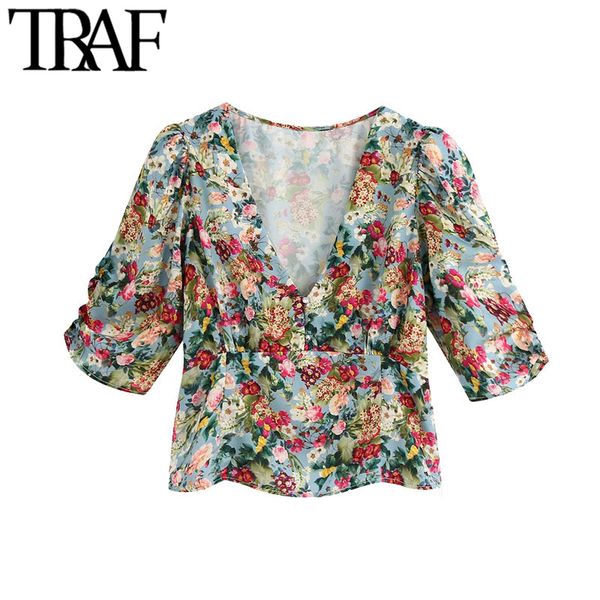 traf women fashion floral print cropped blouses vintage v neck short sleeve side zipper female shirts blusas chic 210415, White
traf women fashion floral print cropped blouses vintage v neck short sleeve side zipper female shirts blusas chic 210415, White