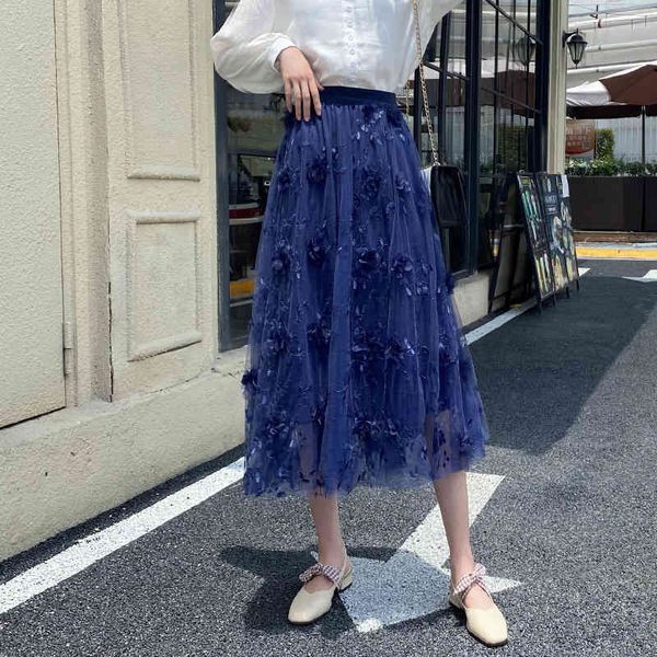 skirts fairy 3d floral embroidered a-line long gauze sweet embroidery flowers gray navy pd9h, Black 
skirts fairy 3d floral embroidered a-line long gauze sweet embroidery flowers gray navy pd9h, Black