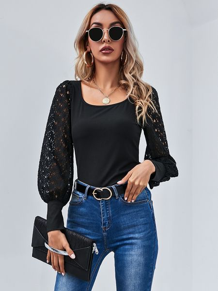2021 selling lace solid temperament commuting pullover square collar slim long sleeve, White
2021 selling lace solid temperament commuting pullover square collar slim long sleeve, White