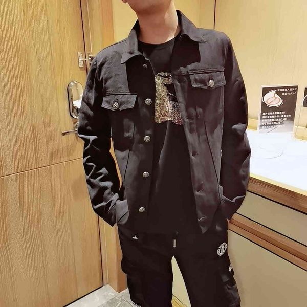 chrome/heartseuropean slim quality 2021 young men's spring high and handsome better drill croxin lapel denim jacket, Black;brown
chrome/heartseuropean slim quality 2021 young men's spring high and handsome better drill croxin lapel denim jacket, Black;brown