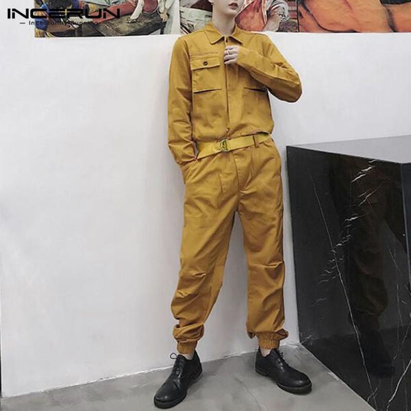 men jumpsuits fashion solid color pockets rompers long sleeve lapel casual pants overalls man buttons joggers with belts men's, Black
men jumpsuits fashion solid color pockets rompers long sleeve lapel casual pants overalls man buttons joggers with belts men's, Black