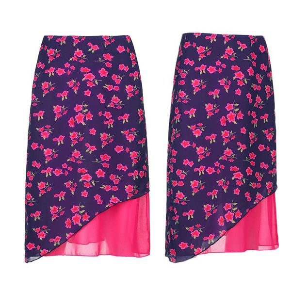 women high waist vintage plum blossom floral printed a-line chiffon midi long skirt asymmetric patchwork hem streetwear skirts, Black
women high waist vintage plum blossom floral printed a-line chiffon midi long skirt asymmetric patchwork hem streetwear skirts, Black