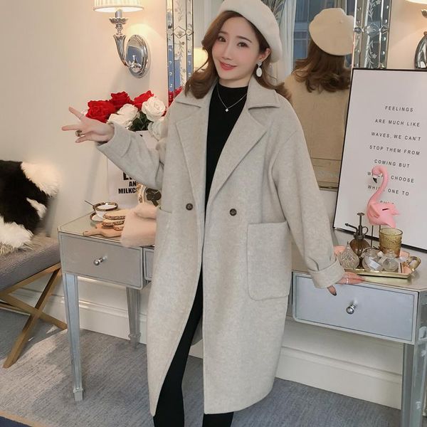 women's wool & blends woolen coat women korean version hepburn style cotton solid color lapel double breasted big pocket outwear, Black
women's wool & blends woolen coat women korean version hepburn style cotton solid color lapel double breasted big pocket outwear, Black