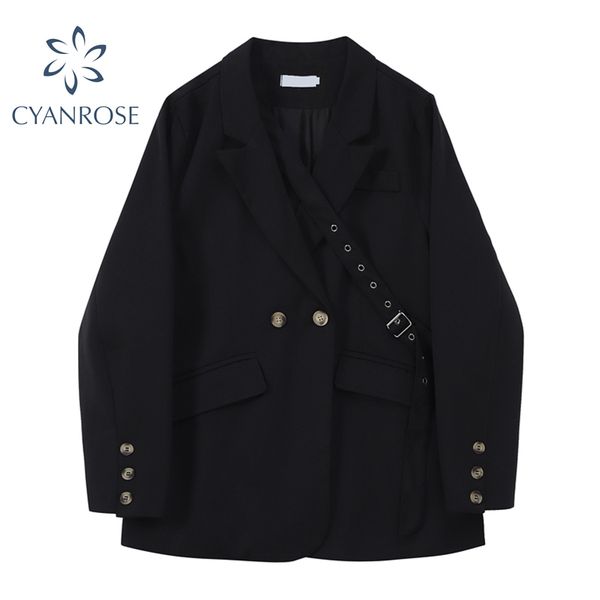 gothic punk women's black blazer jacket stylish elegant belt spliced v neck coat ol street baggy double breasted outwear 210417, Black;brown
gothic punk women's black blazer jacket stylish elegant belt spliced v neck coat ol street baggy double breasted outwear 210417, Black;brown