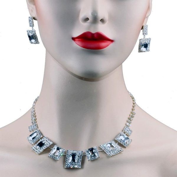 earrings & necklace chran square crystal rhodium plated costume bridal set fashion rhinestone wedding jewelry sets for women, Silver
earrings & necklace chran square crystal rhodium plated costume bridal set fashion rhinestone wedding jewelry sets for women, Silver