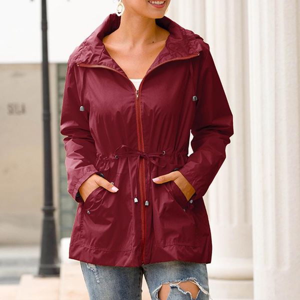 women rain coat waterproof hooded drawstring waist zip up pockets mesh lined long sleeves hiking travel parka jackets women's trench co, Tan;black
women rain coat waterproof hooded drawstring waist zip up pockets mesh lined long sleeves hiking travel parka jackets women's trench co, Tan;black