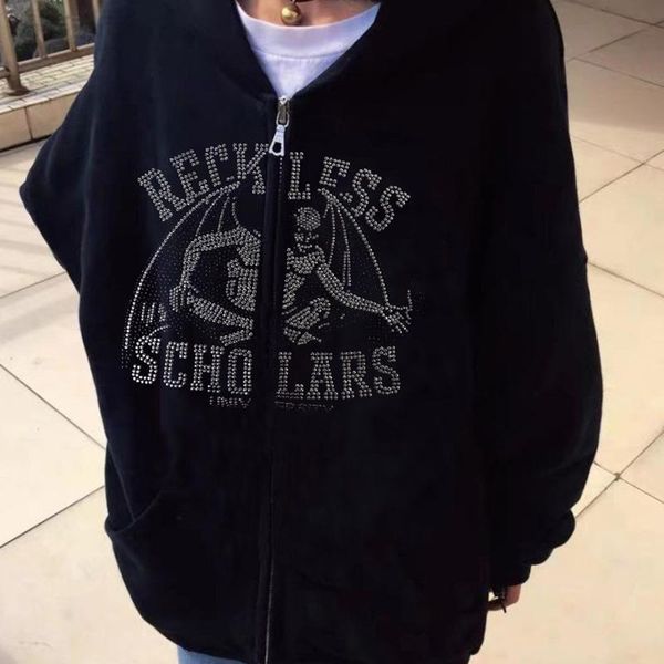 women's hoodies & sweatshirts rhinestone y2k recklessscholars print goth long sleeve zip up pullovers diamonds black grunge oversized
women's hoodies & sweatshirts rhinestone y2k recklessscholars print goth long sleeve zip up pullovers diamonds black grunge oversized