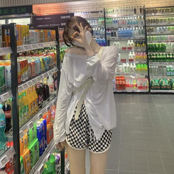 women's tracksuits white sunscreen blouse early autumn thin design sense split spice girl off shoulder long sleeve t-shirt, Gray
women's tracksuits white sunscreen blouse early autumn thin design sense split spice girl off shoulder long sleeve t-shirt, Gray