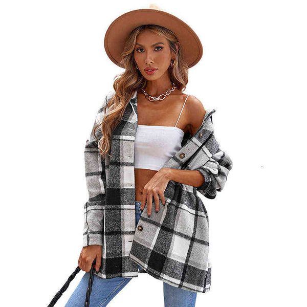 shiying plaid shirt women's long sleeve lapel button 2021 autumn winter coat women, White;black
shiying plaid shirt women's long sleeve lapel button 2021 autumn winter coat women, White;black