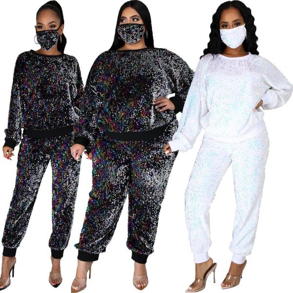 women plus size s-5xl sequins 3 piece set face cover + long sleeve sweetshirt pants night club party home suit women's two, White
women plus size s-5xl sequins 3 piece set face cover + long sleeve sweetshirt pants night club party home suit women's two, White