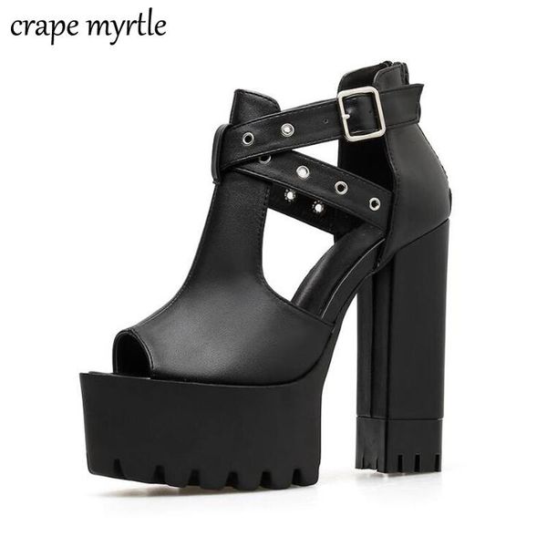 women's gothic sandals hollow out chunky heel platform shoes woman rivets summer black leather ladies party yma737
women's gothic sandals hollow out chunky heel platform shoes woman rivets summer black leather ladies party yma737