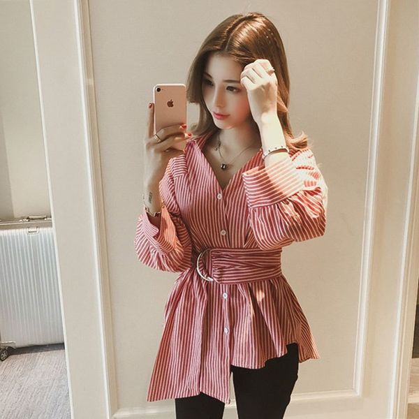 women loose striped shirts spring autumn fashion female batwing sleeve casual chiffon shirt v-neck blouse with belt 210423, White
women loose striped shirts spring autumn fashion female batwing sleeve casual chiffon shirt v-neck blouse with belt 210423, White