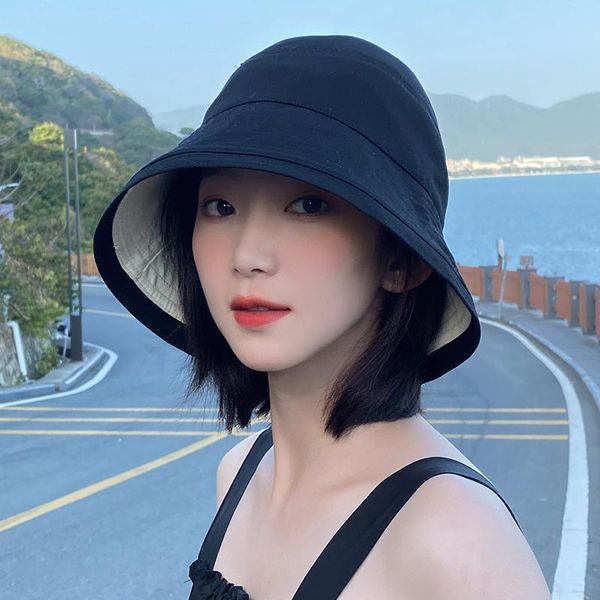 summer black bucket hat for women sun korean sunscreen small brim fishermen hats basin chapeau two side reversible panama wide, Blue;gray
summer black bucket hat for women sun korean sunscreen small brim fishermen hats basin chapeau two side reversible panama wide, Blue;gray