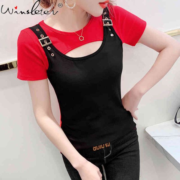 women's t-shirt summer korean style girls fashion hollow out contrast color snap joint women short sleeve tees 2021 t129, White
women's t-shirt summer korean style girls fashion hollow out contrast color snap joint women short sleeve tees 2021 t129, White