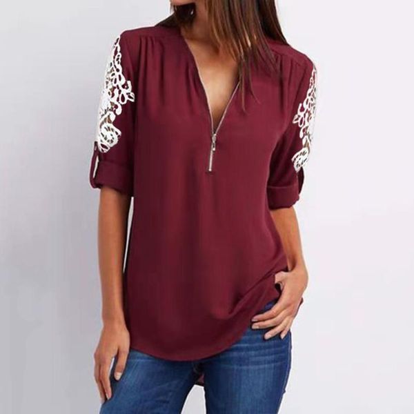 women's blouses & shirts summer 2021 womens elegant and v-neck collar zipper color short sleeve fold casual blouse, White
women's blouses & shirts summer 2021 womens elegant and v-neck collar zipper color short sleeve fold casual blouse, White