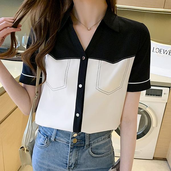 women's polos women and blouses 2021 fashion patchwork elegant collar short sleeve lady shirts female loose casual blusas, White
women's polos women and blouses 2021 fashion patchwork elegant collar short sleeve lady shirts female loose casual blusas, White
