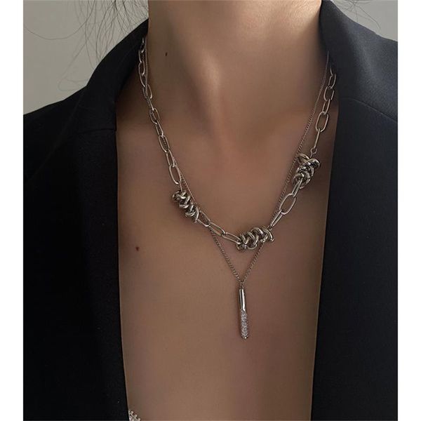 pendant necklaces xiya fashion personality zircon geometry double necklace clavicle chain temperament for women, Silver
pendant necklaces xiya fashion personality zircon geometry double necklace clavicle chain temperament for women, Silver