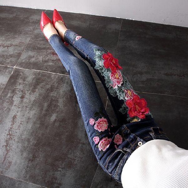embroidery mark flower ny jeans women's clothes pretty high-waisted plus mom size pencil pants, Blue
embroidery mark flower ny jeans women's clothes pretty high-waisted plus mom size pencil pants, Blue