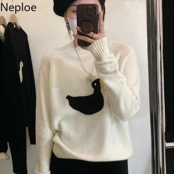 women's sweaters neploe korean for women cartoon duck cute knitted pullovers pull femme loose casual jumper 2021 fall clothing, White;black
women's sweaters neploe korean for women cartoon duck cute knitted pullovers pull femme loose casual jumper 2021 fall clothing, White;black