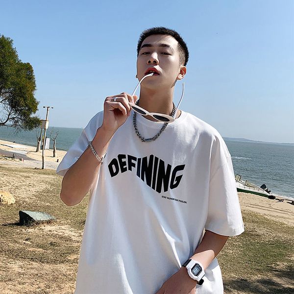 men's oversize woman letter printed short sleeve t-shirt casual tee clothing, White;black
men's oversize woman letter printed short sleeve t-shirt casual tee clothing, White;black