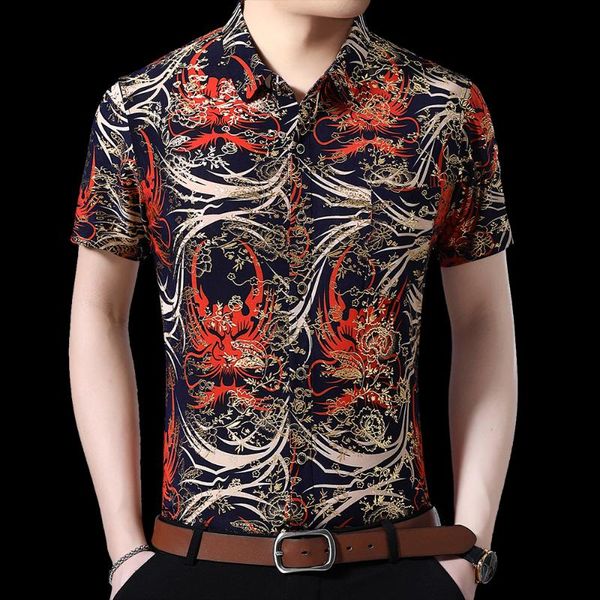 men's casual shirts 2021 fashion summer short sleeve mens clothing hawaiian gold bronzing print shirt for men streetwear dress 1038, White;black 
men's casual shirts 2021 fashion summer short sleeve mens clothing hawaiian gold bronzing print shirt for men streetwear dress 1038, White;black
