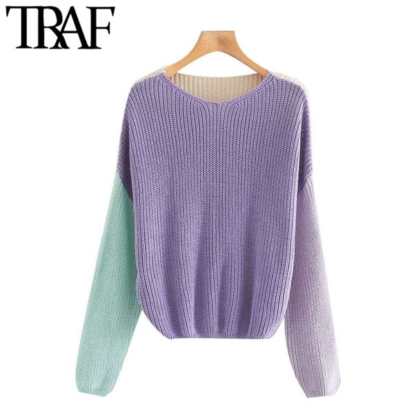 women fashion patchwork loose cropped knitted sweater vintage o neck long sleeve female pullovers chic 210507, White;black
women fashion patchwork loose cropped knitted sweater vintage o neck long sleeve female pullovers chic 210507, White;black