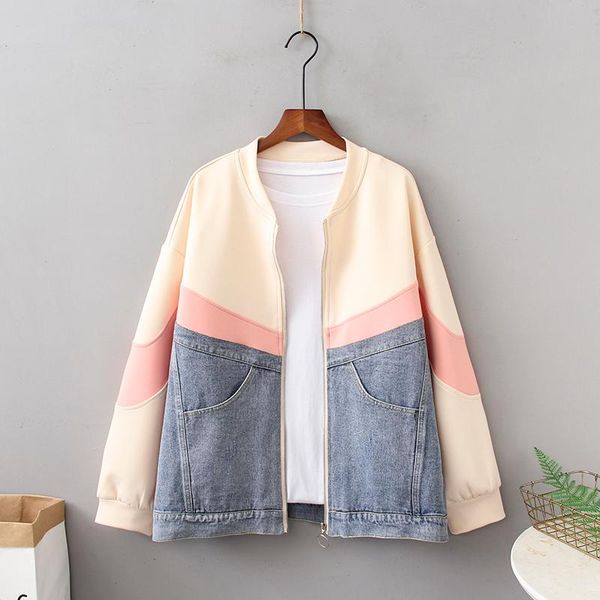 women's jackets spring autumn oversize jeans patchwork women plus size loose casual ladies soft zipper coats female outerwear, Black;brown
women's jackets spring autumn oversize jeans patchwork women plus size loose casual ladies soft zipper coats female outerwear, Black;brown