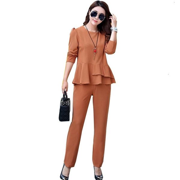 two piece dress autumn sleeves korean o -neck scratched big size ladies 2 set casual single length pants ym928, White 
two piece dress autumn sleeves korean o -neck scratched big size ladies 2 set casual single length pants ym928, White