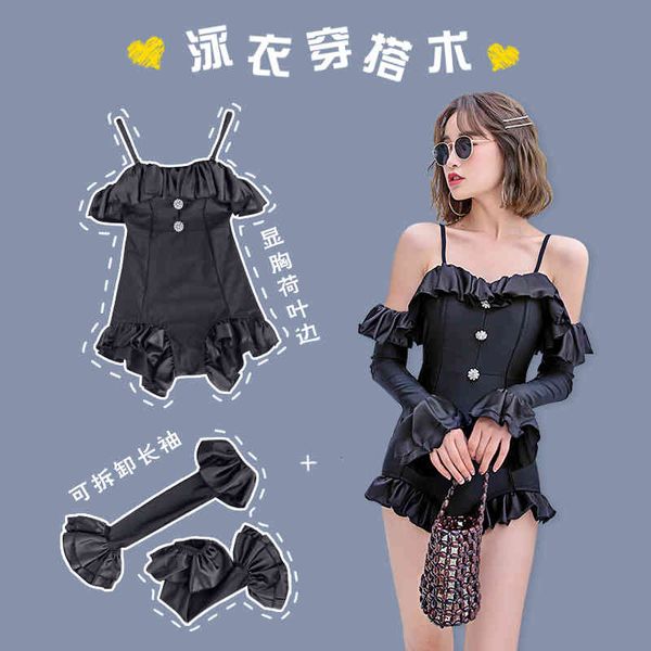 swimwear women's ruffles chest show thin zhang yuqi same black swimsuit bubble spring net red ins south korea, White;black
swimwear women's ruffles chest show thin zhang yuqi same black swimsuit bubble spring net red ins south korea, White;black