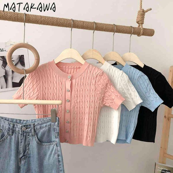 matakawa summer korean round neck sweater single-breasted woman tshirts short-sleeved t shirts solid knitted women 210513, White
matakawa summer korean round neck sweater single-breasted woman tshirts short-sleeved t shirts solid knitted women 210513, White