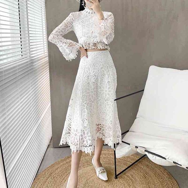 two piece dress french autumn retro lace flared sleeve crop + half skirt suit drjq, White
two piece dress french autumn retro lace flared sleeve crop + half skirt suit drjq, White