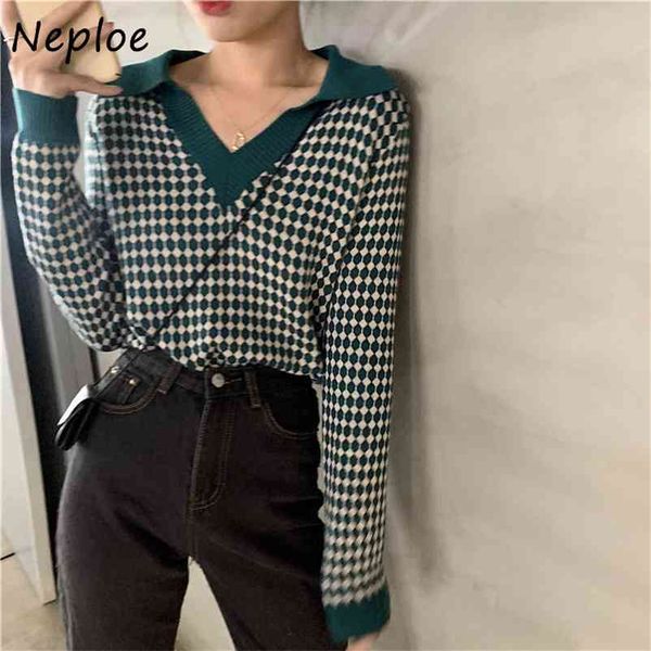 korean style fall knitting sweater turn down collar long sleeve patchwork pullover women retro plaid loose 210422, White;black
korean style fall knitting sweater turn down collar long sleeve patchwork pullover women retro plaid loose 210422, White;black