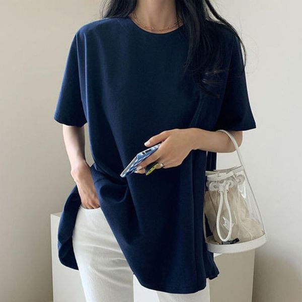 women's t-shirt oversized short sleeves korean style simple and fashionable round neck long plain ladies loose summer woman, White
women's t-shirt oversized short sleeves korean style simple and fashionable round neck long plain ladies loose summer woman, White