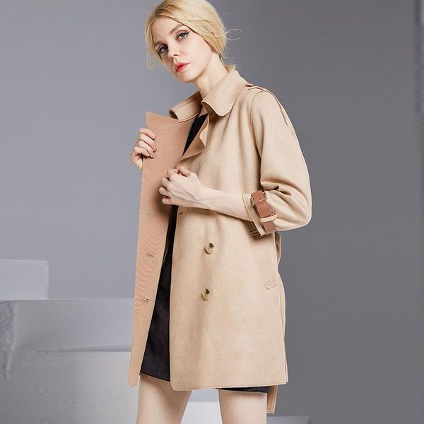 women's trench coats windbreaker women fashion lace up lapel mid-length suede 2021 autumn and winter ladies coat splicing high quality, Tan;black
women's trench coats windbreaker women fashion lace up lapel mid-length suede 2021 autumn and winter ladies coat splicing high quality, Tan;black