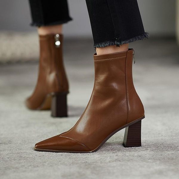 boots women shoes 2021 casual autumn winter genuine leather chunky heel boot pointed toe zipper high botas mujer, Black
boots women shoes 2021 casual autumn winter genuine leather chunky heel boot pointed toe zipper high botas mujer, Black