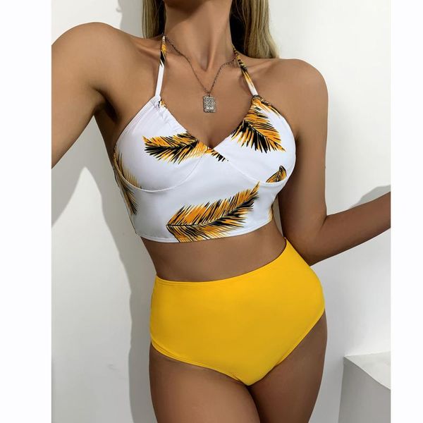 women's swimwear summer fashion women solid color plant printing hight waist bikini set two pieces split with chest pad swimsuit bañado, White;black
women's swimwear summer fashion women solid color plant printing hight waist bikini set two pieces split with chest pad swimsuit bañado, White;black