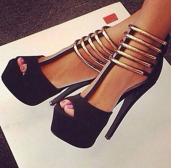 dress shoes customized gold metal strap women high heels peep toe platform hollow t-bar zipper cage plus size 13, Black
dress shoes customized gold metal strap women high heels peep toe platform hollow t-bar zipper cage plus size 13, Black