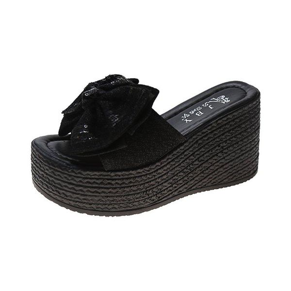 slippers 2021 summer women's casual fashion bow decoration sequins embellished with slope heel small fresh, Black
slippers 2021 summer women's casual fashion bow decoration sequins embellished with slope heel small fresh, Black