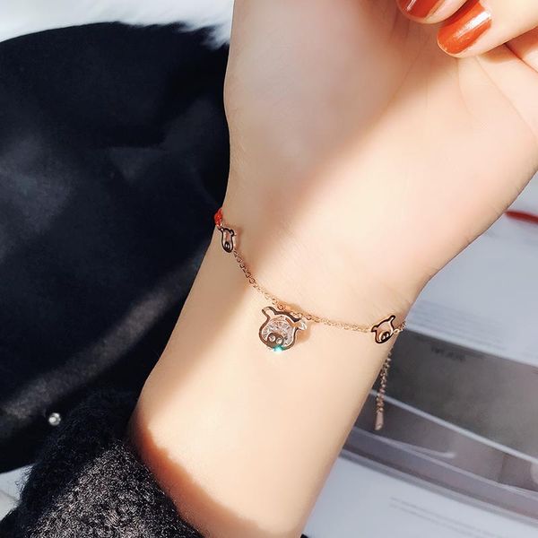 link, chain yun ruo arrival pig bracelet zircon inlay woman birthday gift rose gold color fashion stainless steel jewelry never fade, Black
link, chain yun ruo arrival pig bracelet zircon inlay woman birthday gift rose gold color fashion stainless steel jewelry never fade, Black