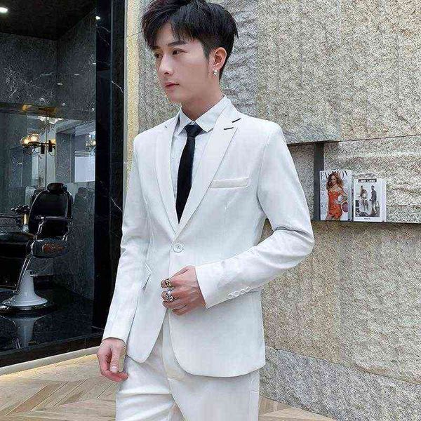 luxury men's suits blazers suit 2-piece set men's 2021 summer korean fashion slim one button banquet 9-point pants suit, White;black
luxury men's suits blazers suit 2-piece set men's 2021 summer korean fashion slim one button banquet 9-point pants suit, White;black