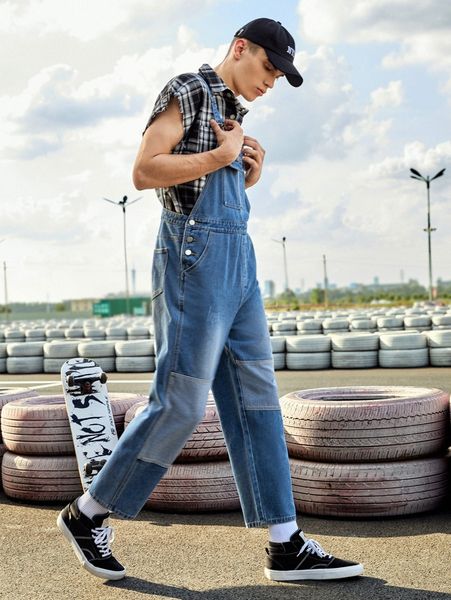 men flap pocket ripped denim overall k1sq#, Blue
men flap pocket ripped denim overall k1sq#, Blue