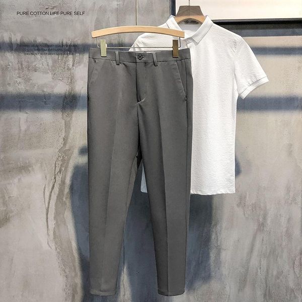 men's suits & blazers arrival solid zipper business suit trousers male office smart casual elastic wrinkle pants w02, White;black