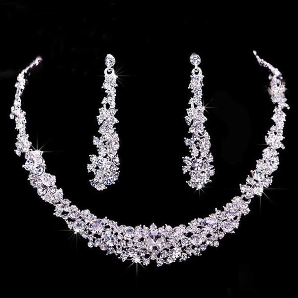 earrings & necklace 1set wedding party jewelry set women rhinestone crystal collar, Silver
earrings & necklace 1set wedding party jewelry set women rhinestone crystal collar, Silver