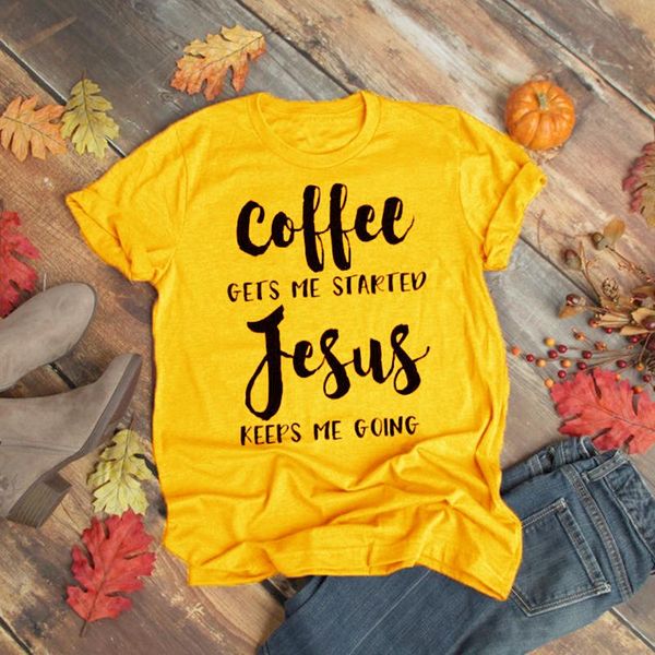women's t-shirt coffee gets me started jesus keeps going shirts women christian believer cotton tshirt faith hope love drop, White
women's t-shirt coffee gets me started jesus keeps going shirts women christian believer cotton tshirt faith hope love drop, White
