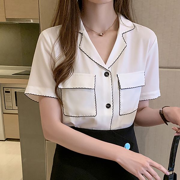 notched short sleeve chiffon blouse white shirt women clothes summer button pockets korean fashion chemisier femme clothes
notched short sleeve chiffon blouse white shirt women clothes summer button pockets korean fashion chemisier femme clothes