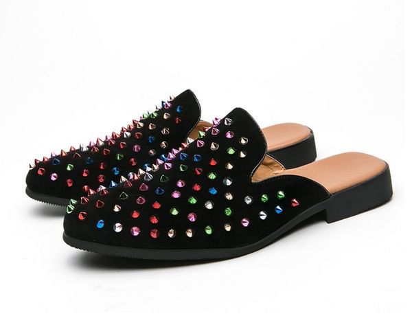 leather slippers men sandals breathable holes rivet casual shoes men's flats summer classic blue half slides handmade moccasins loafers, Black
leather slippers men sandals breathable holes rivet casual shoes men's flats summer classic blue half slides handmade moccasins loafers, Black
