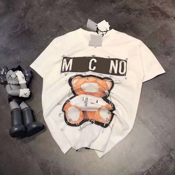 2021 spring summer new pin bear print cartoon simple casual men's and women's short sleeves, White
2021 spring summer new pin bear print cartoon simple casual men's and women's short sleeves, White