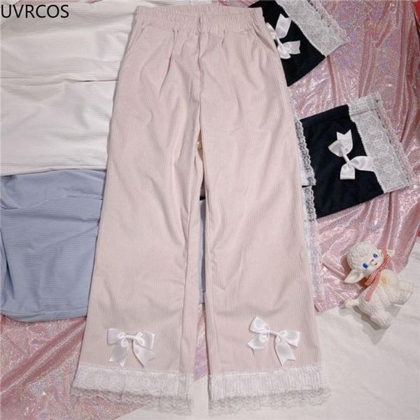 women's pants & capris japanese lolita kawaii high waist corduroy sweet bow lace edge wide leg girly vintage casual loose cute trouser, Black;white
women's pants & capris japanese lolita kawaii high waist corduroy sweet bow lace edge wide leg girly vintage casual loose cute trouser, Black;white