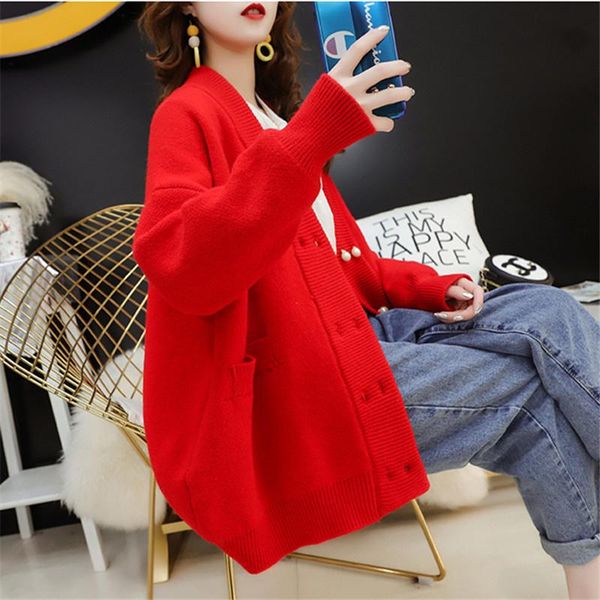 women's knits & tees korean pearl button loose knit cardigan women with pocket autumn winter pink red yellow sweater female knitted jac, White
women's knits & tees korean pearl button loose knit cardigan women with pocket autumn winter pink red yellow sweater female knitted jac, White
