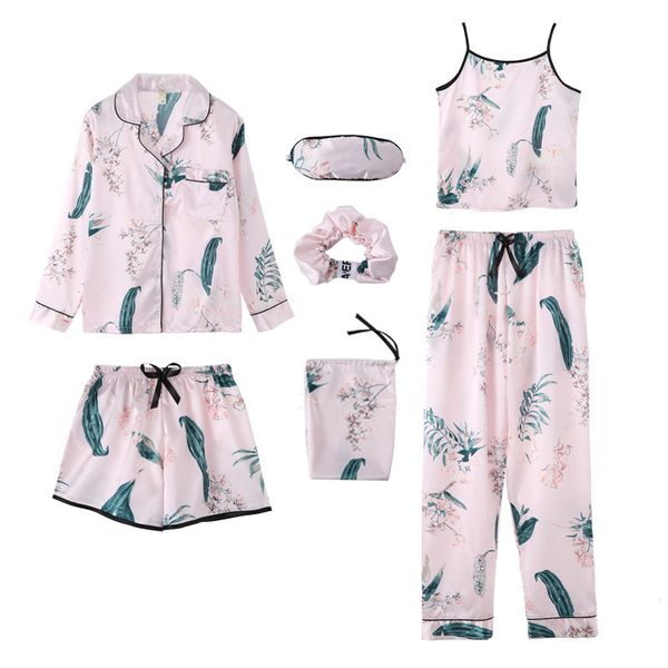 women pajamas sets spring summer 7 pcs set silk print shorts long sleeve elastic waist pants full lounge sleepwear nightwear, Black;red
women pajamas sets spring summer 7 pcs set silk print shorts long sleeve elastic waist pants full lounge sleepwear nightwear, Black;red
